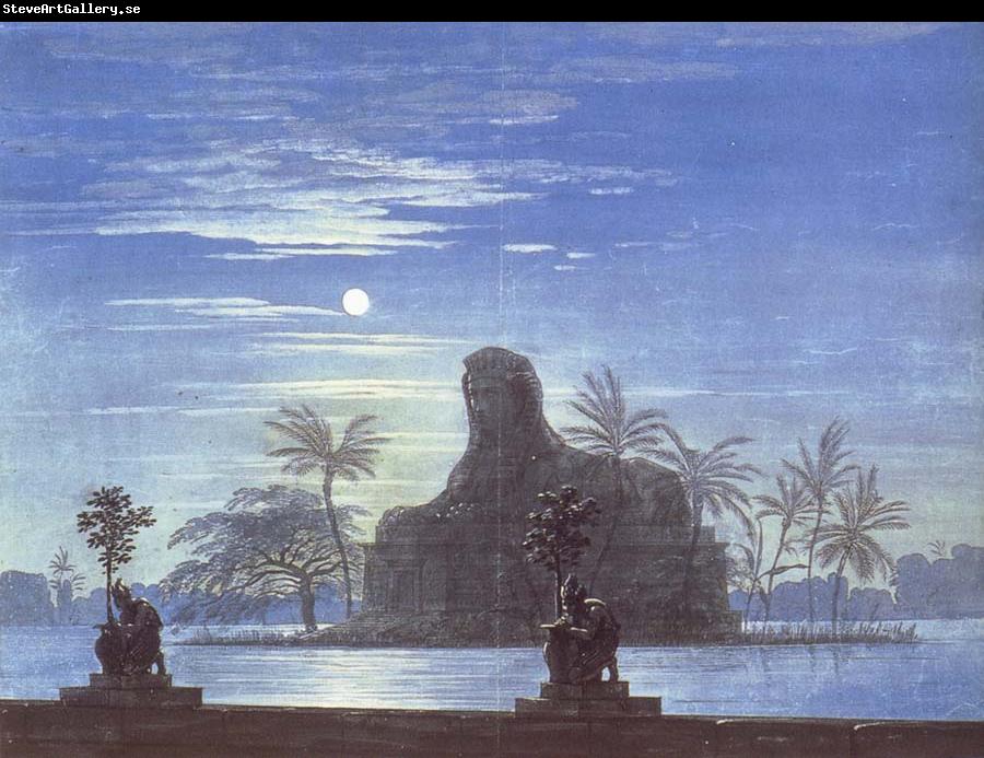Karl friedrich schinkel The Garden of Sarastro by Moonlight with Sphinx,decor for Mozart-s opera Die Zauberflote